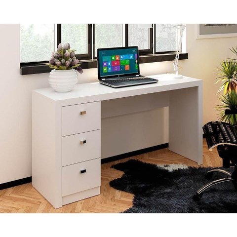 Mesa de Computador Me4102 com 3 Gavetas Branco Tecno Mobili