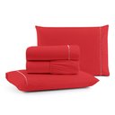 Ver imagem 1 de Jogo de Lençol Casal Padrão Premium Soft 600 Fios Micropercal Vermelho Ponto Palito Toque Macio 4 Pe