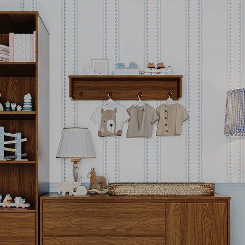 Prateleira Infantil com Pendurador 90cm | MDF e Madeira Pinus | Organização para Quarto Infantil