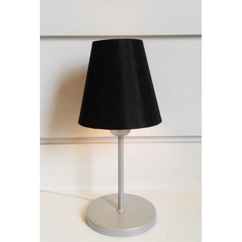 Abajur de Mesa Md-2005 Base Aluminio Cinza Cúpula em Tecido Cone Preto