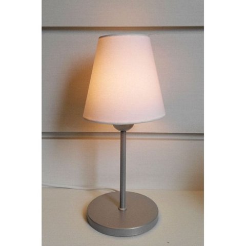 Abajur de Mesa Md-2005 Base Aluminio Cinza Cúpula em Tecido Cone Branca