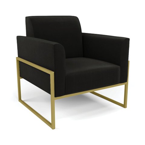 Poltrona Base Industrial Alta Dourado Marisa Suede Preto D03 - D’Rossi