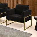 Ver imagem 2 de Poltrona Base Industrial Alta Dourado Marisa Suede Preto D03 - D’Rossi