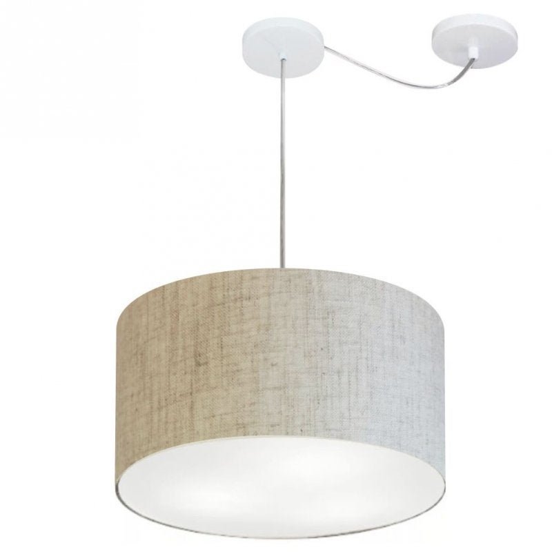 Lustre Cilindrico com Desvio de Centro MD-4163 Cupula Tecido 40X25 Rustico Bege - 1