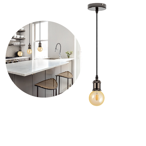Luminária Pendente Retro Vintage de Metal e Fio Pp com Lâmpada Formato Globo com Filamento Led G95 C
