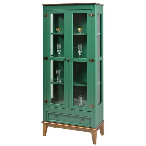Cristaleira Bia 2 Portas e 1 Gavetas Cor Verde com Amêndoa 180 Cm - 59026
