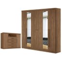 Ver imagem 1 de Guarda Roupa Casal Ripado 6 Portas Buriti com Espelho e Cômoda Havana Master Jatobá Acetinado - Sant