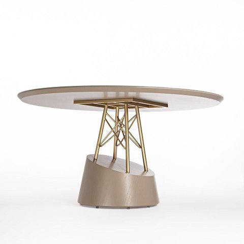 Mesa de Jantar Mjpi 6 Lugares Redonda MDF 150cm Off White com Base de Aco Itamoveis