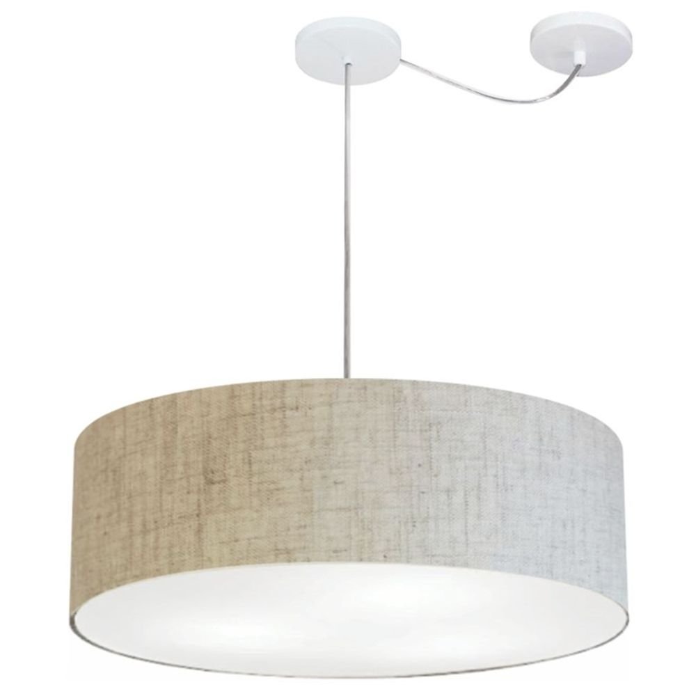 Lustre Pendente Cilíndrico com Desvio de Centro Md-4259 Cúpula em Tecido 50x15cm Rustico Bege - Bivo - 3