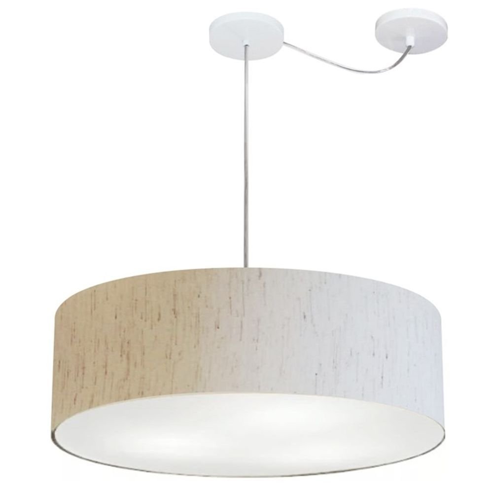 Lustre Cilindrico com Desvio de Centro Md-4259 Cupula Tecido 50x15cm Linho Bege - Bivolt - 3