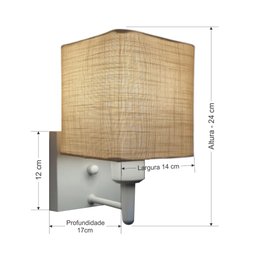 Arandela Quadrada Md-2006 Base Branca Cupula em Tecido 15/13x13cm Palha - 2 Arandela Quadrada Md-2006 Base Branca Cupula em Tecido 15/13x13cm Palha - 2