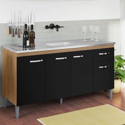 Balcão de Pia Gabriela 150 Cm Amendoa Preto - Ajl - 2