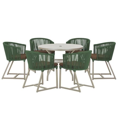 Mesa e 6 Cadeiras de Jantar Noronha Fendi E9 Trama Original Verde