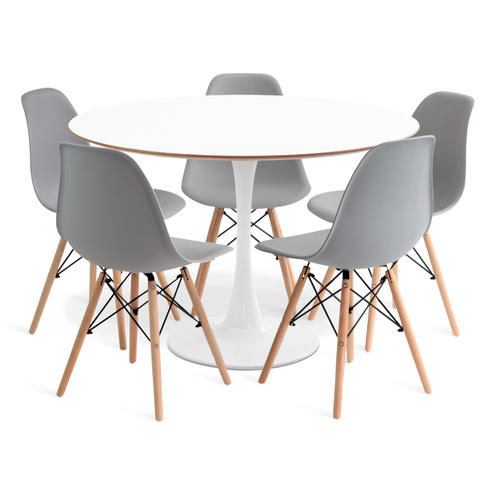 Conjunto Saarinen Basic 110cm Branca 5 Cadeiras Eames Cinza