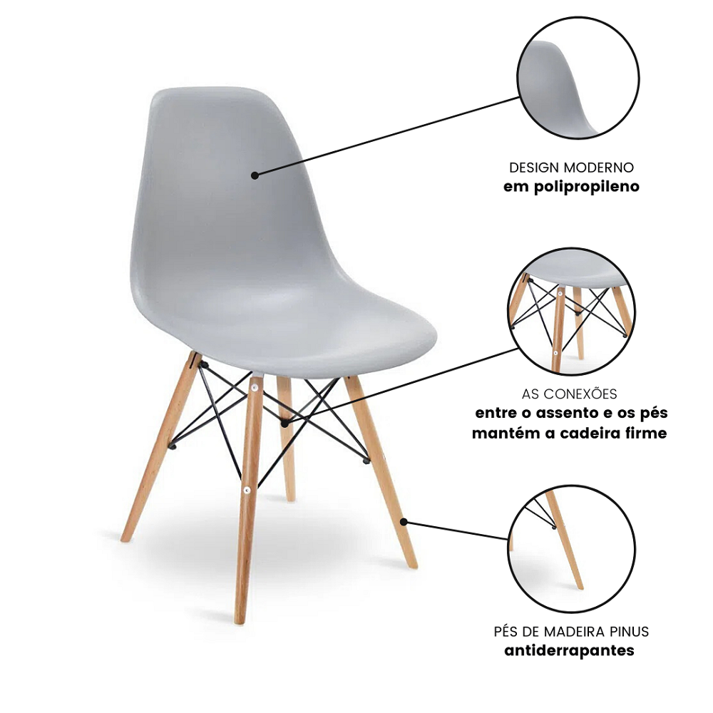 Conjunto Saarinen Basic 110cm Branca 5 Cadeiras Eames Cinza - 6