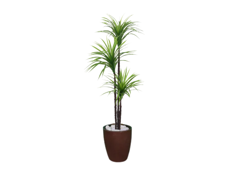 Planta Artificial Árvore Yucca 1,50m 3 Folhas Kit + Vaso S. Marrom 30cm