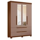 Ver imagem 4 de Guarda Roupa Solteiro Doble 04 Portas com Espelho e Cômoda Doble Flex Nogueira Capuccino - Móveis