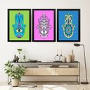 Ver imagem 1 de Kit 3 Quadros Esotéricos Olhos Gregos Hamsa 24x18cm - com Vidro:moldura Branca