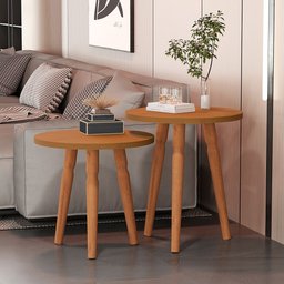 Conjunto Kit Mesa de Cabeceira Redonda Canto Apoio Cama Quarto Atalanta Nature - 1