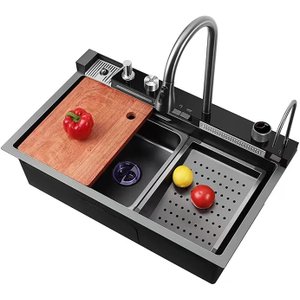 Kit Cuba Quadrada + Torneira Extensivel com Controle de Temperatura Dispenser e Cascata Eletrônica