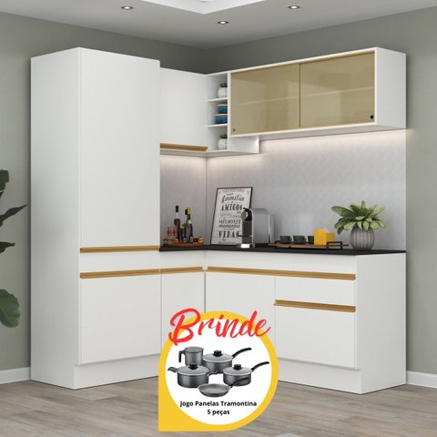 Armário Cozinha Completa Canto Veneza Mp2088 Multimóveis Branco+ Brinde Jogo de Panelas Tramontina