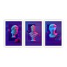Trio de quadros com moldura branca e vidro Fundo roxo Esculturas de gesso - 1