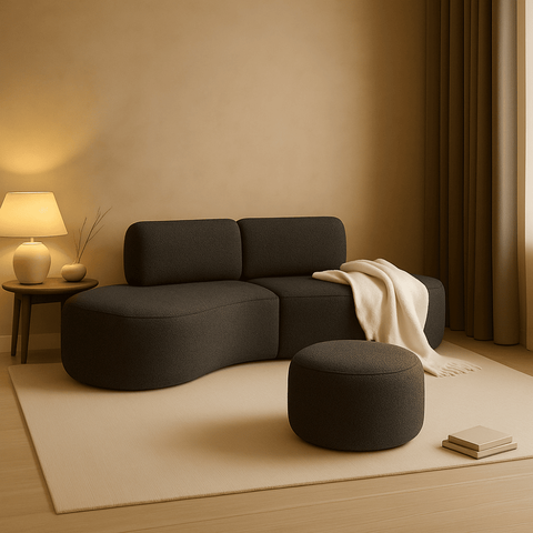 Sofá Orgânico e Puff Módulo Curvo Savana Boucle Cinza Escuro - Montanari's Decor