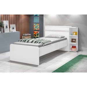 Cama Baú Ja Solteiro com Prateleiras Laterais para Decoração 2 Gavetas 100% Mdf com Estrado em Madei