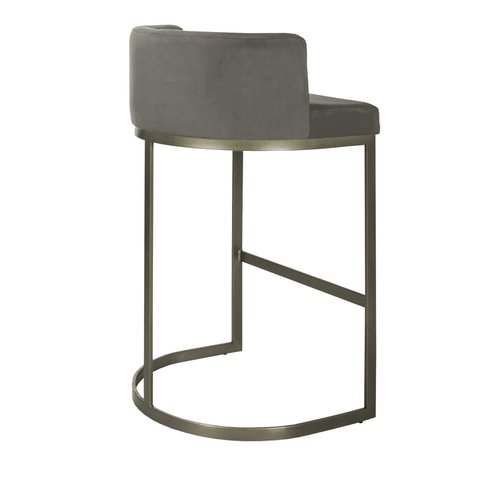 Banqueta Alta Estofada Estrutura Aço Carbono Belly Ii Base Champagne 65cm Suede Bege