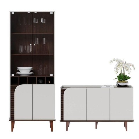 Cristaleira e Aparador Buffet Jurerê Off White Matte Nogueira Real - Colibri