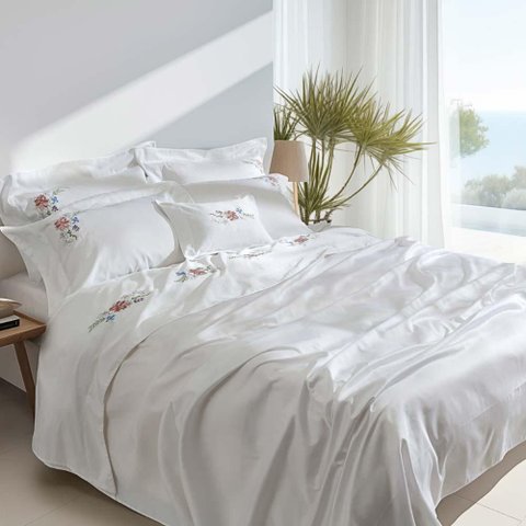 Jogo de Cama King 300 Fios Camellia Bordado - Marken Fassi Branco