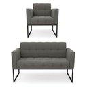 Ver imagem 1 de Kit 1 Sofá Namoradeira e 1 Poltrona Elisa Suede Base Metálica Industrial Preto - D'Rossi Cor