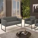 Ver imagem 7 de Kit 1 Sofá Namoradeira e 1 Poltrona Elisa Suede Base Metálica Industrial Preto - D'Rossi Cor