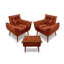 Ver imagem 1 de Kit C/2 Poltronas Opala + 01 Puff Opala Elegante Suede Terracota