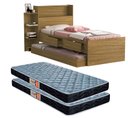 Ver imagem 1 de Cama Solteiro com Auxiliar Isa Nature de Mdf com Gavetas Nichos e Baú + 2 Colchões D20