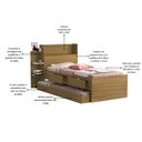 Ver imagem 6 de Cama Solteiro com Auxiliar Isa Nature de Mdf com Gavetas Nichos e Baú + 2 Colchões D20