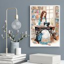 Ver imagem 2 de Quadro Vintage Mulher Costurando 24x18cm:moldura Branca