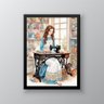Quadro Vintage Mulher Costurando 24x18cm:moldura Branca - 1