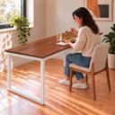 Ver imagem 4 de Mesa de Jantar Reforçada Industrial 180x70cm Tampo Marrom Pés Branco