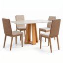 Ver imagem 2 de Conjunto Sala de Jantar Mesa Lisa 120cm Tampo MDF Vidro Canto Arredondado 4 Cadeiras Pietra