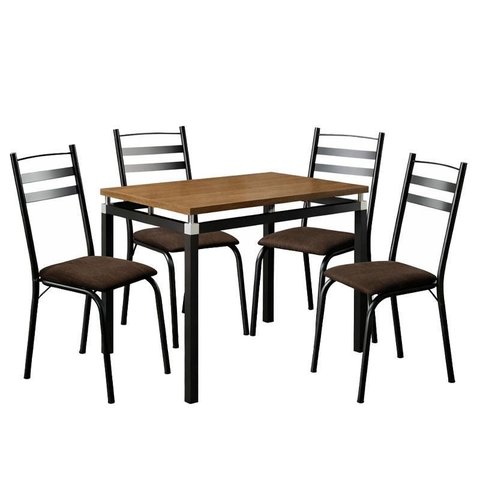 Mesa de jantar Malva 91 cm Tampo Retangular preto Demolição com 4 Cadeiras 061 Preto Madeira Imbuia 