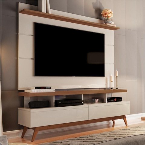 Home para TV Porto Nobre para TV 60 Polegadas 160cm MDP Off White Freijó Germai Móveis