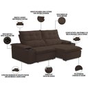 Ver imagem 4 de Sofá Retrátil Reclinável para Sala de Estar Living 210cm Ártico F04 Veludo Marrom - Lyam Decor