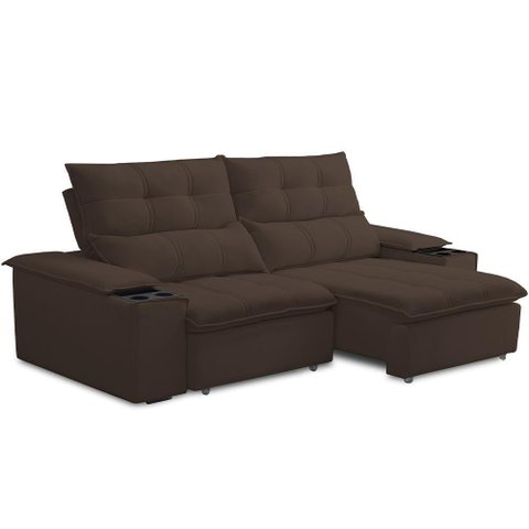 Sofá Retrátil Reclinável para Sala de Estar Living 210cm Ártico F04 Veludo Marrom - Lyam Decor