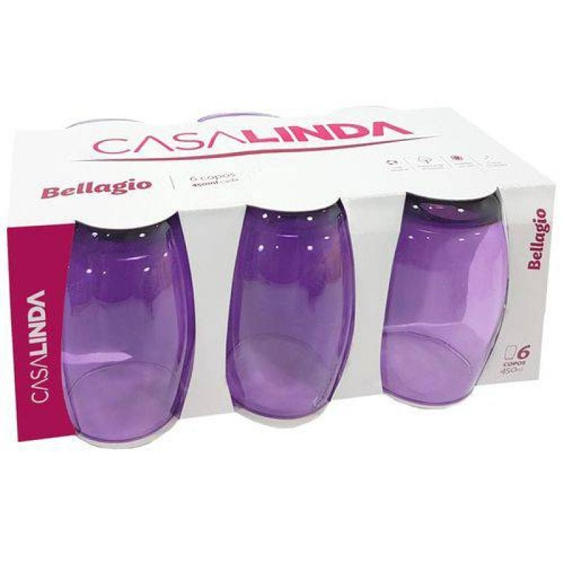 Jogo Copo De Vidro Lilás Bellagio 450 Ml Com 6 Copos - Casa Linda