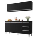 Ver imagem 1 de Balcão Gabinete Andréia Com Tampo 160CM 3 Portas E Armário Aéreo 4 Portas - AJL Móveis Andreia Preto
