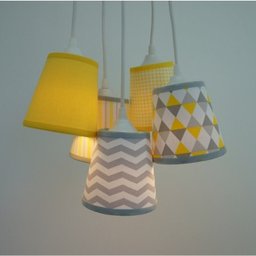 Lustre Pendente Tecido Geométrico Crie Casa Amarelo e Cinza - 3