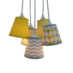 Lustre Pendente Tecido Geométrico Crie Casa Amarelo e Cinza - 1