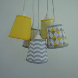 Lustre Pendente Tecido Geométrico Crie Casa Amarelo e Cinza - 2