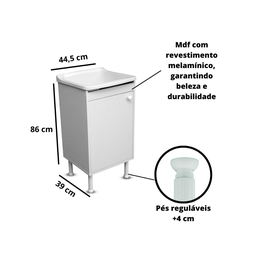 Balcão Lavanderia 46cm com Tanque 22 Litros Válvula e Sifão - 5